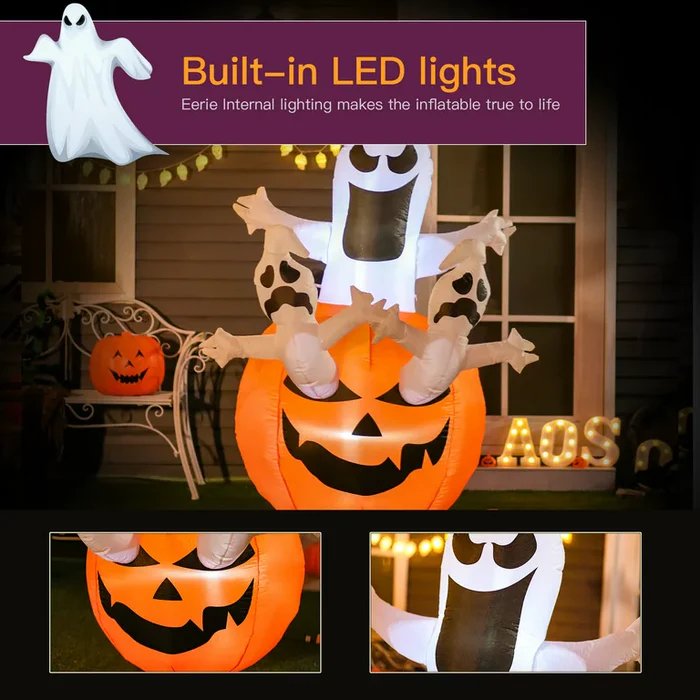 Halloween Inflatable Ghost Decoration Holding Pumpkin For Festive Party