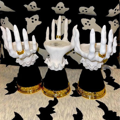 Halloween Candle Holder Palm Tray Witch Hand Decorative Party Accent