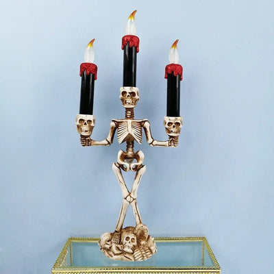Halloween Skeleton Candle Holder Three-Head Skull Gothic LED Candelabra