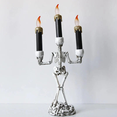 Halloween Skeleton Candle Holder Three-Head Skull Gothic LED Candelabra