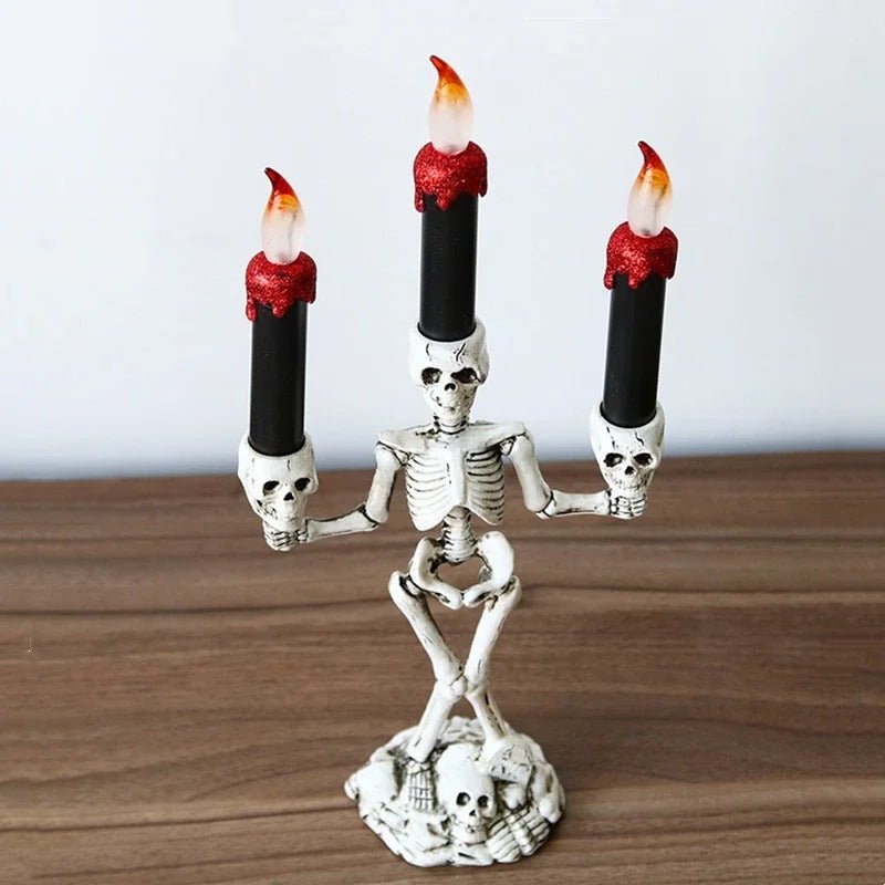 Halloween Skeleton Candle Holder Three-Head Skull Gothic LED Candelabra