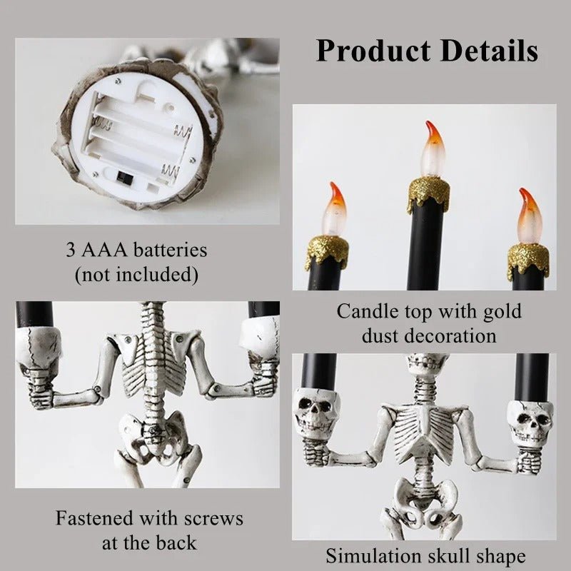 Halloween Skeleton Candle Holder Three-Head Skull Gothic LED Candelabra