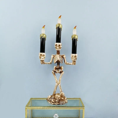 Halloween Skeleton Candle Holder Three-Head Skull Gothic LED Candelabra