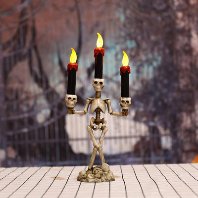 Halloween Skeleton Candle Holder Three-Head Skull Gothic LED Candelabra