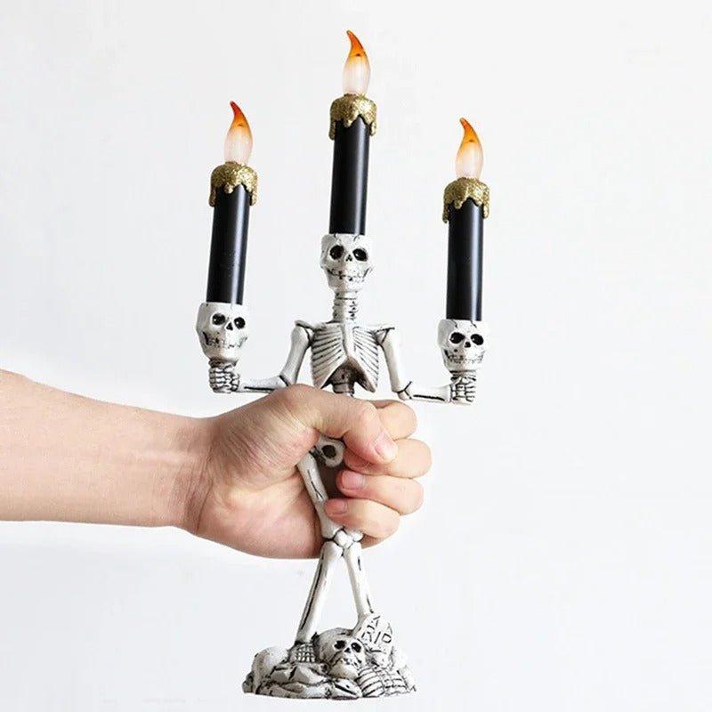 Halloween Skeleton Candle Holder Three-Head Skull Gothic LED Candelabra