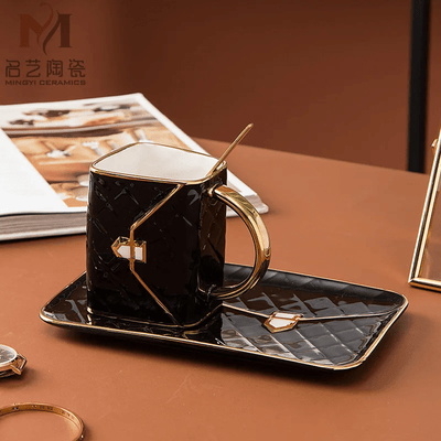 Handbag Inspired Ceramic Mug Set With Saucer And Spoon For Tea