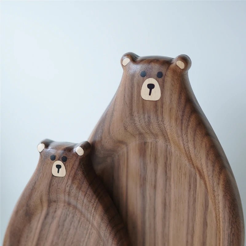 Black Walnut Serving Plate Handcrafted Bear Design Wooden Dish