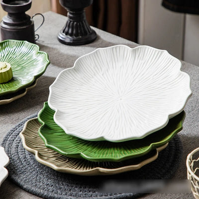 Japanese-Inspired Ceramic Plate Sets Floral Design Multiple Sizes Colors