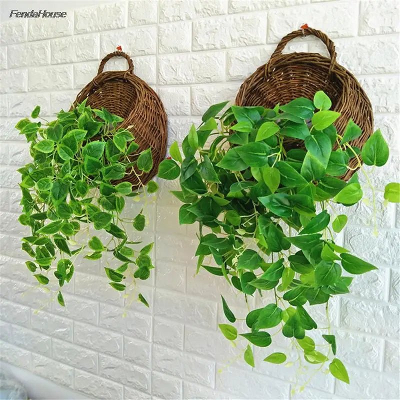 Wicker Wall Hanging Basket Rustic Rattan Indoor Garden Floral Display