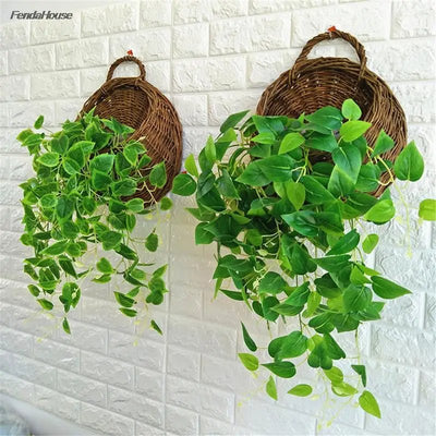 Wicker Wall Hanging Basket Rustic Rattan Indoor Garden Floral Display