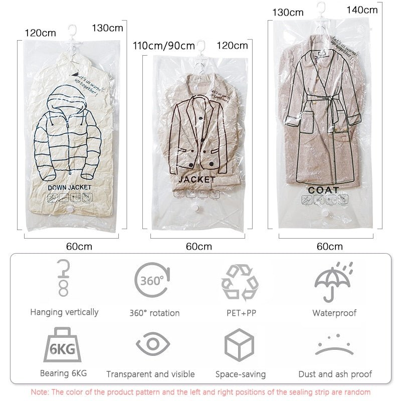 Hanging Vacuum Storage Bags Space Saving Clear Compressed Organizer Bags