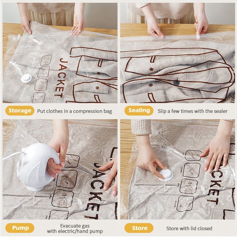 Hanging Vacuum Storage Bags Space Saving Clear Compressed Organizer Bags