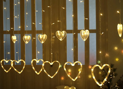 Heart-Shaped LED Curtain Lights 3.5M Fairy Garland For Party Decor