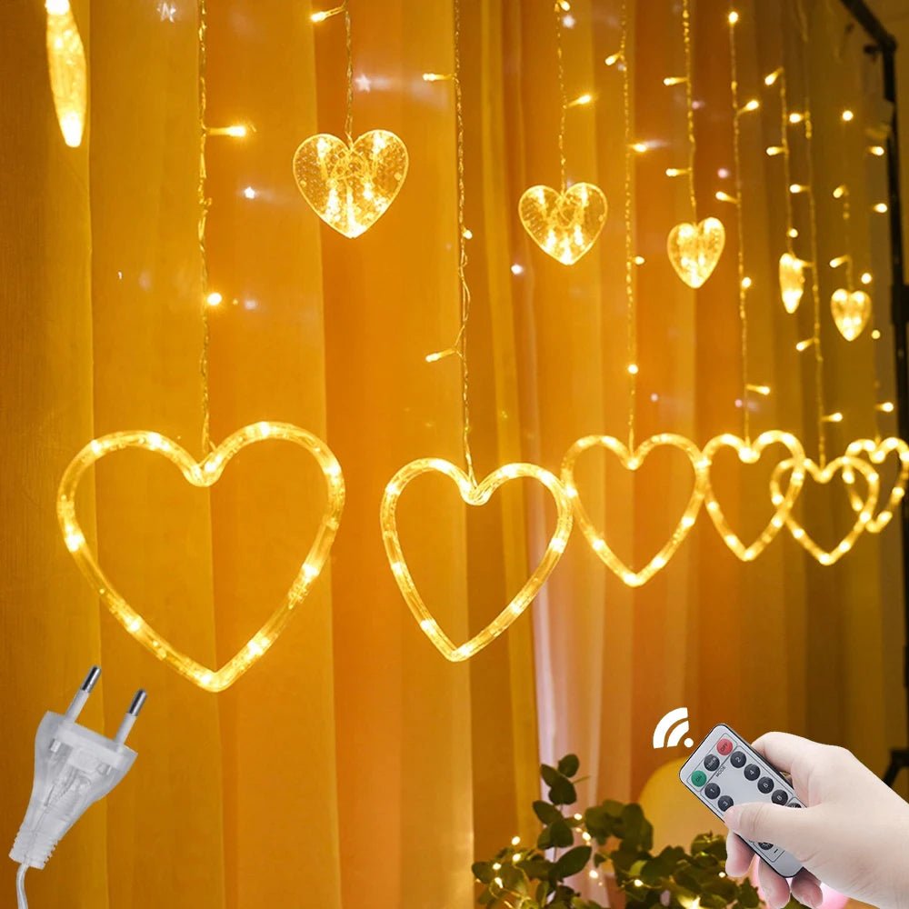 Heart-Shaped LED Curtain Lights 3.5M Fairy Garland For Party Decor