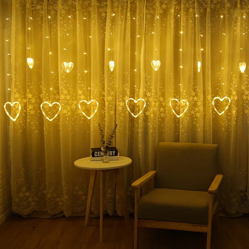 Heart-Shaped LED Curtain Lights 3.5M Fairy Garland For Party Decor
