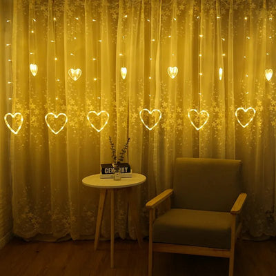 Heart-Shaped LED Curtain Lights 3.5M Fairy Garland For Party Decor