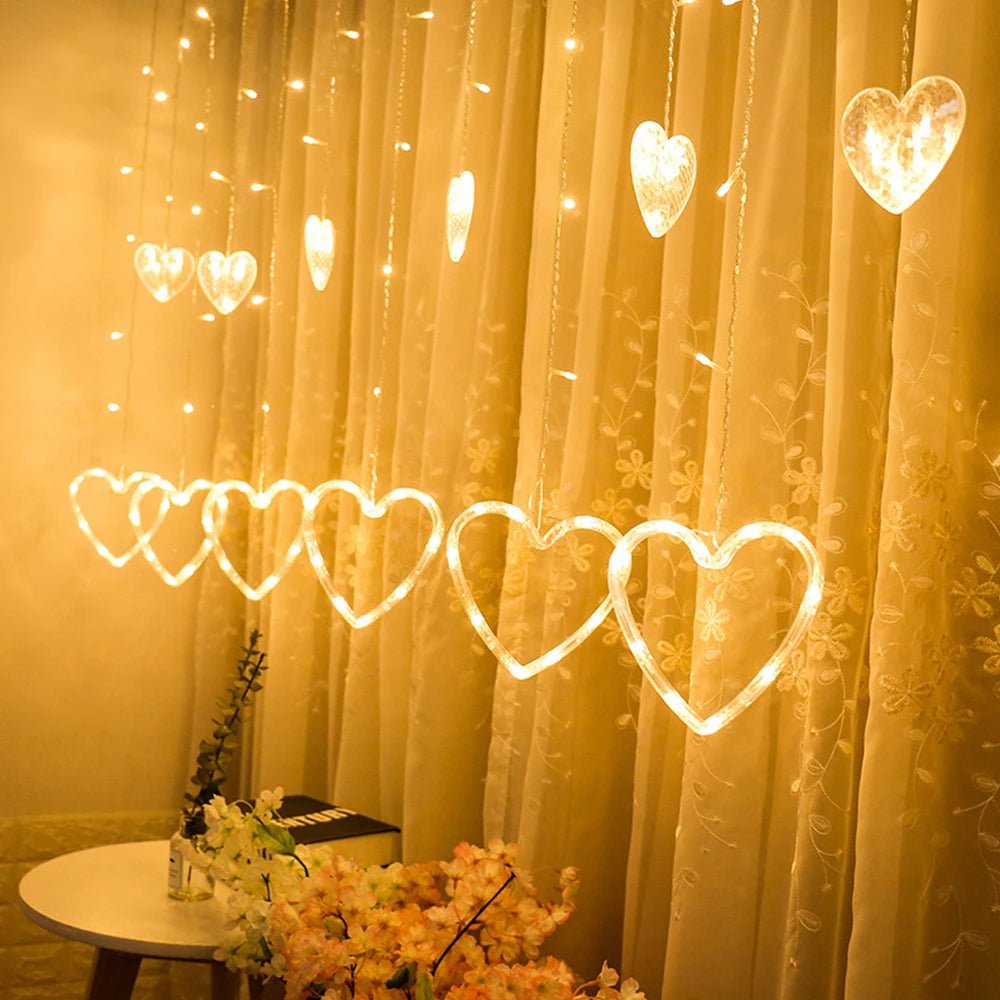 Heart-Shaped LED Curtain Lights 3.5M Fairy Garland For Party Decor