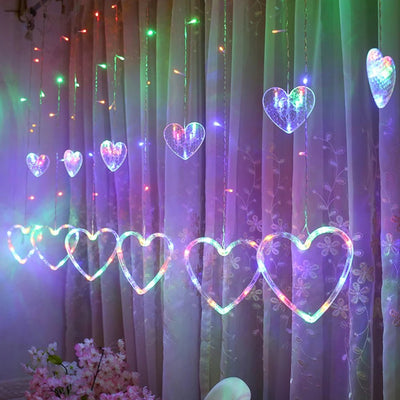 Heart-Shaped LED Curtain Lights 3.5M Fairy Garland For Party Decor