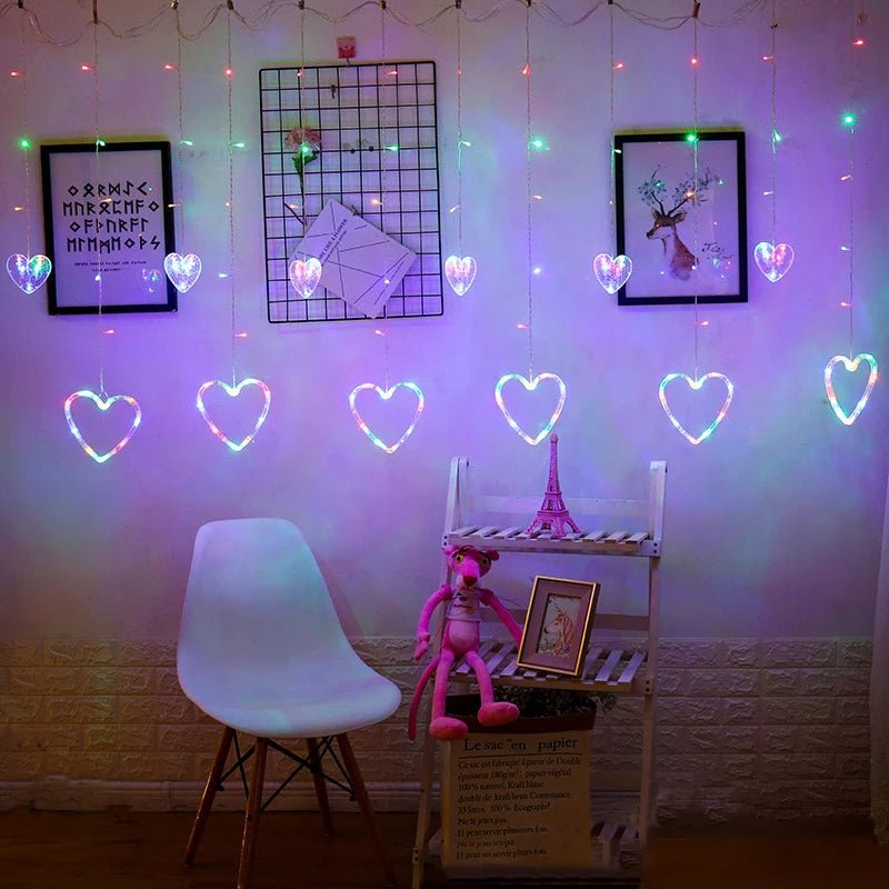 Heart-Shaped LED Curtain Lights 3.5M Fairy Garland For Party Decor