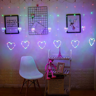 Heart-Shaped LED Curtain Lights 3.5M Fairy Garland For Party Decor