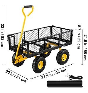 Heavy-Duty Steel Garden Cart With Removable Mesh Sides And 1400lbs Capacity