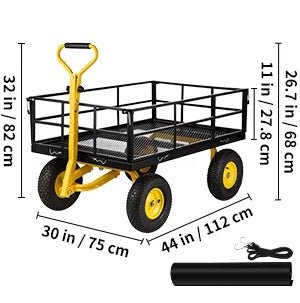 Heavy-Duty Steel Garden Cart With Removable Mesh Sides And 1400lbs Capacity
