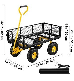 Heavy-Duty Steel Garden Cart With Removable Mesh Sides And 1400lbs Capacity