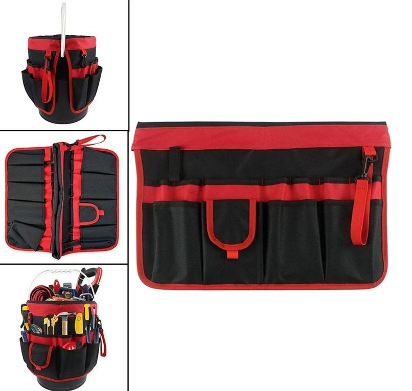 Heavy Duty Tool Organizer Bucket Attachment With Exterior Side Pockets