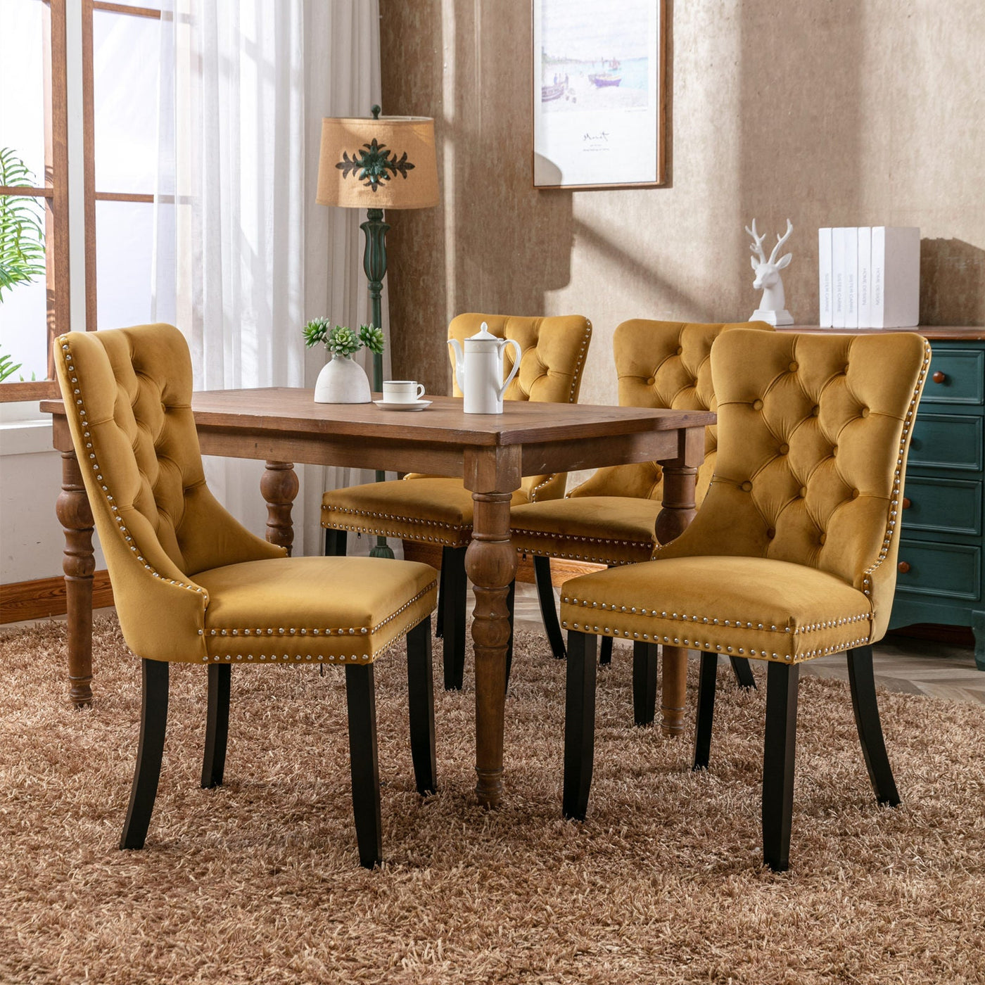 Velvet Dining Chair With Elegant Tufted Design For Dining Room