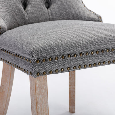 Flax Upholstered Linen Dining Chairs Set Of 2 With Wood Legs Gray