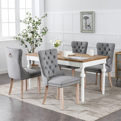 Flax Upholstered Linen Dining Chairs Set Of 2 With Wood Legs Gray