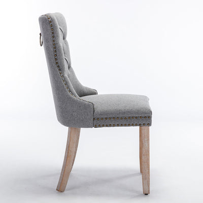 Flax Upholstered Linen Dining Chairs Set Of 2 With Wood Legs Gray