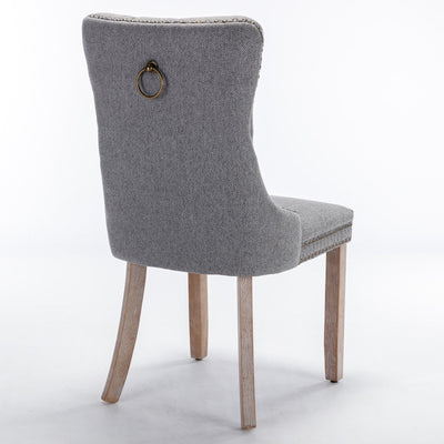 Flax Upholstered Linen Dining Chairs Set Of 2 With Wood Legs Gray