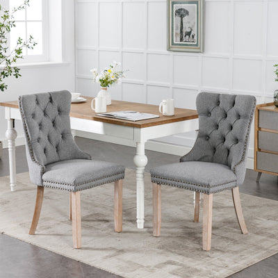 Flax Upholstered Linen Dining Chairs Set Of 2 With Wood Legs Gray