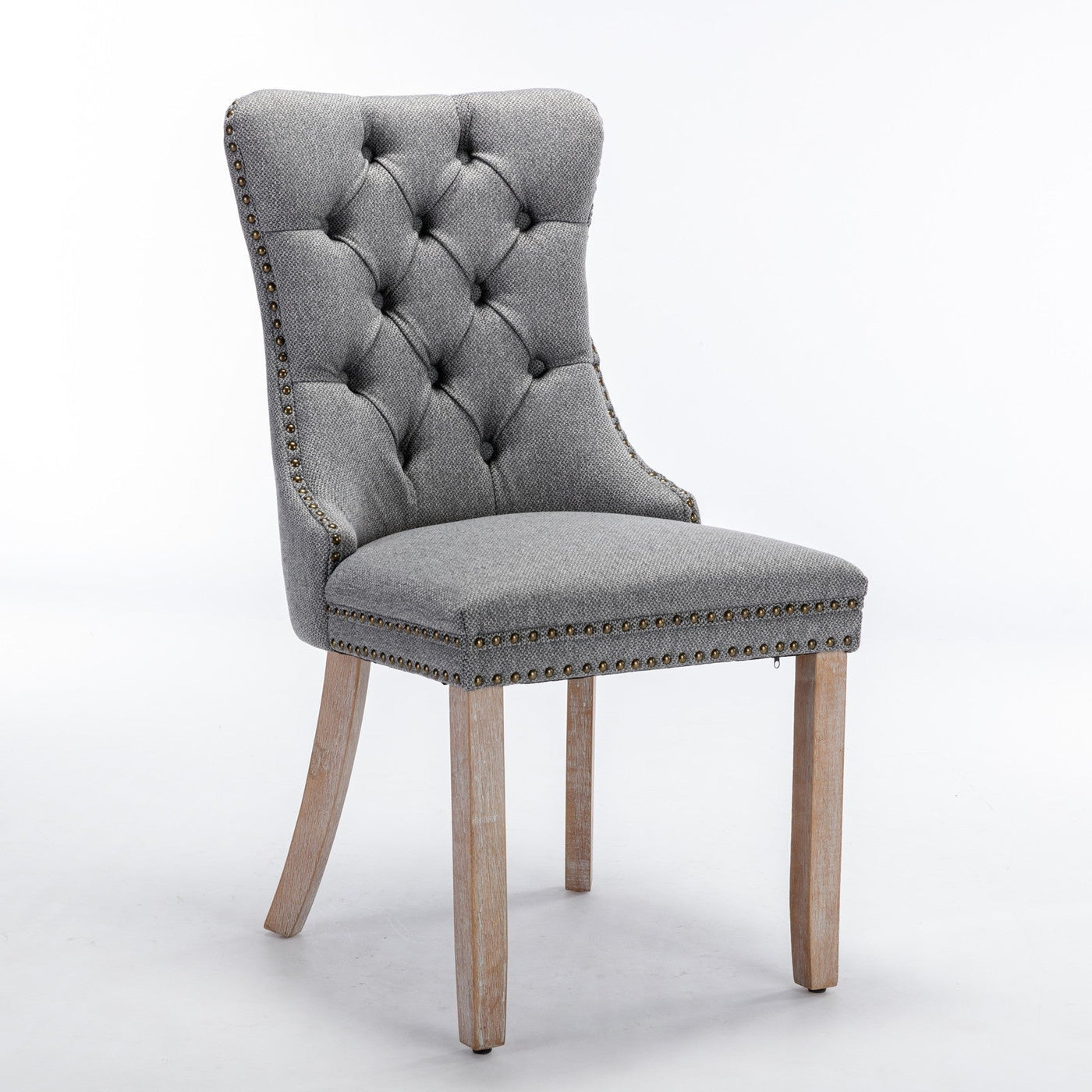 Flax Upholstered Linen Dining Chairs Set Of 2 With Wood Legs Gray