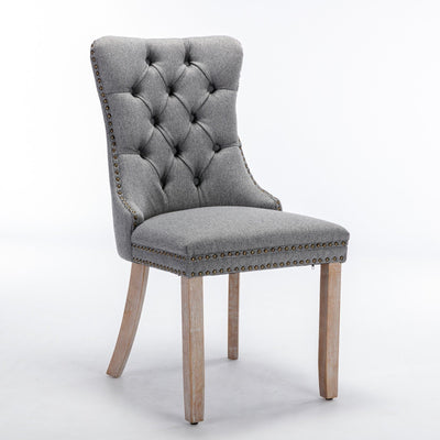 Flax Upholstered Linen Dining Chairs Set Of 2 With Wood Legs Gray