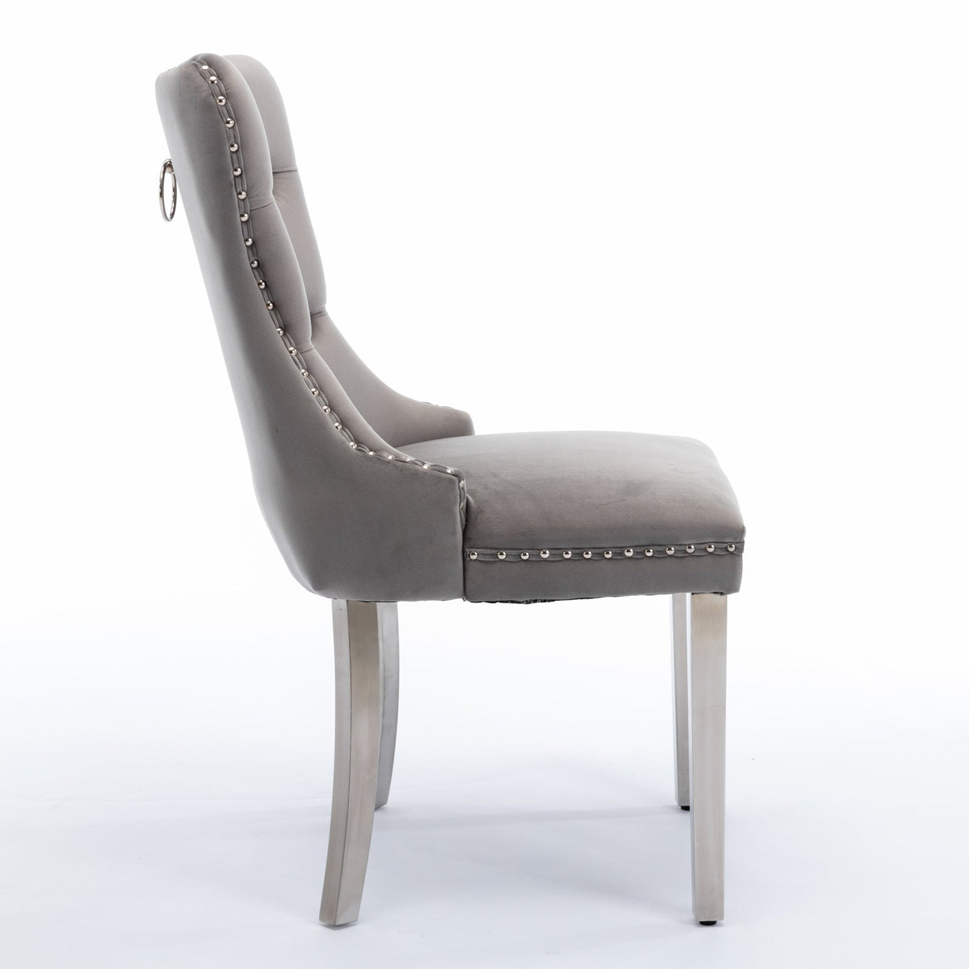 Velvet Dining Chair Set With Tufted Cushion Chrome Legs Gray 2pcs