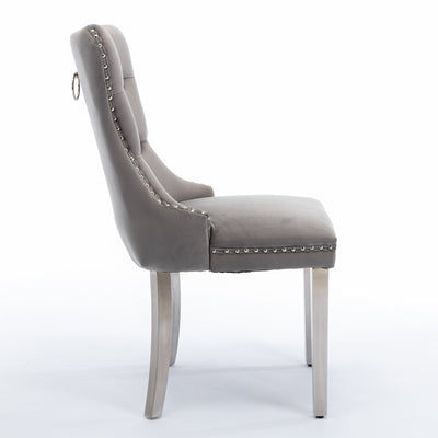 Velvet Dining Chair Set With Tufted Cushion Chrome Legs Gray 2pcs