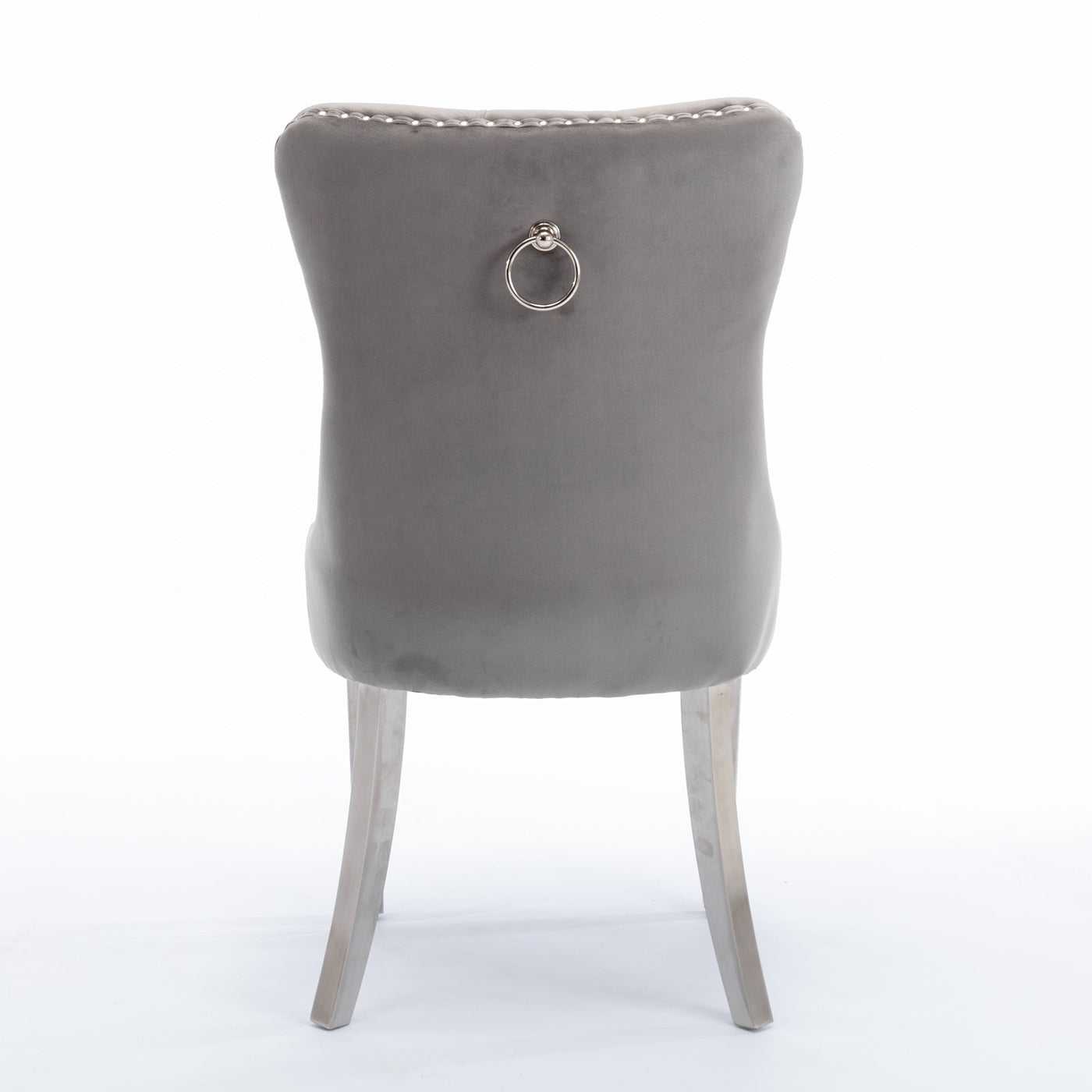 Velvet Dining Chair Set With Tufted Cushion Chrome Legs Gray 2pcs