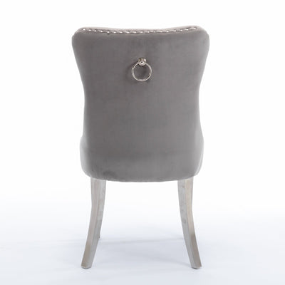 Velvet Dining Chair Set With Tufted Cushion Chrome Legs Gray 2pcs