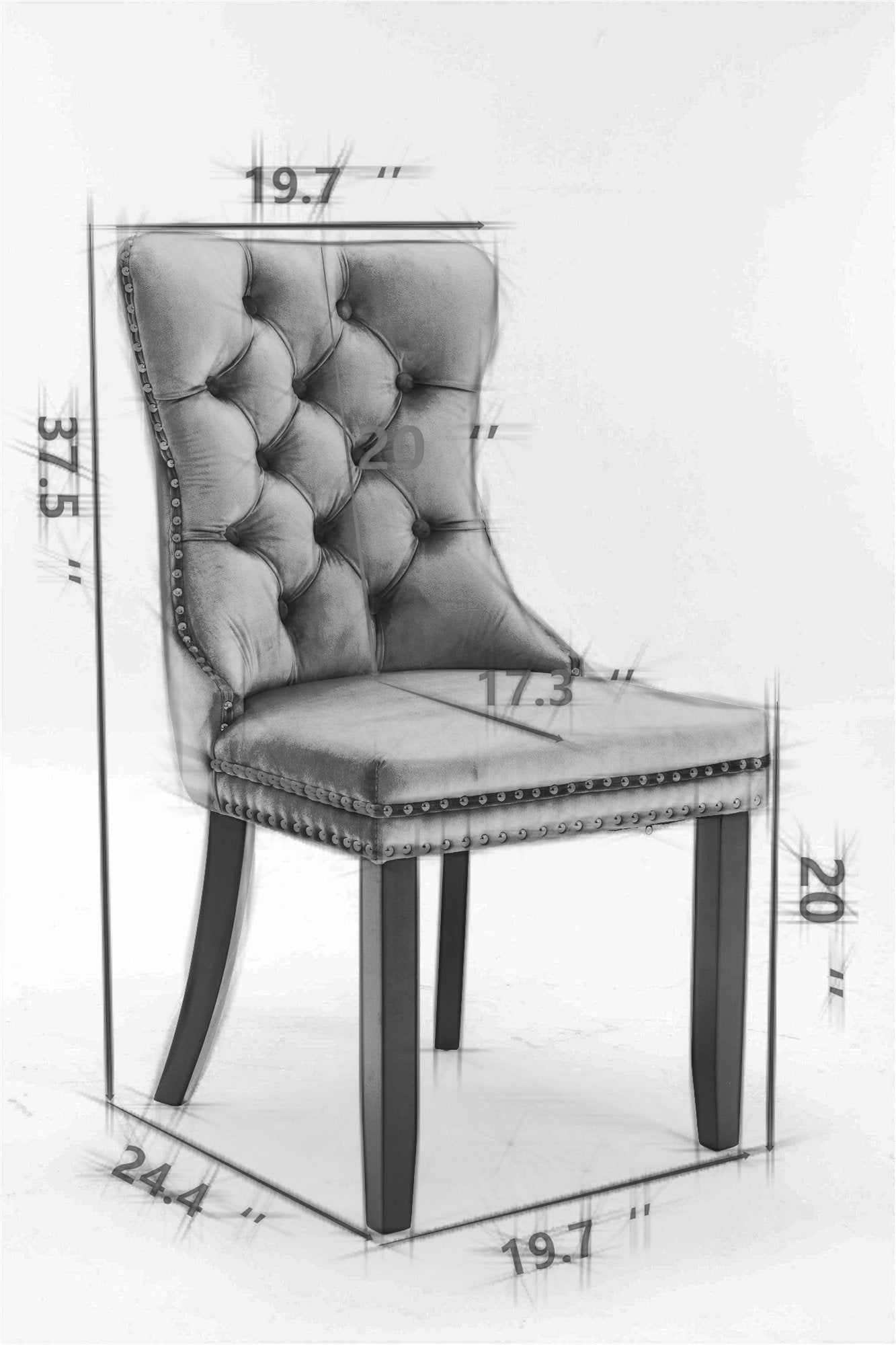 Velvet Dining Chair Set With Tufted Cushion Chrome Legs Gray 2pcs