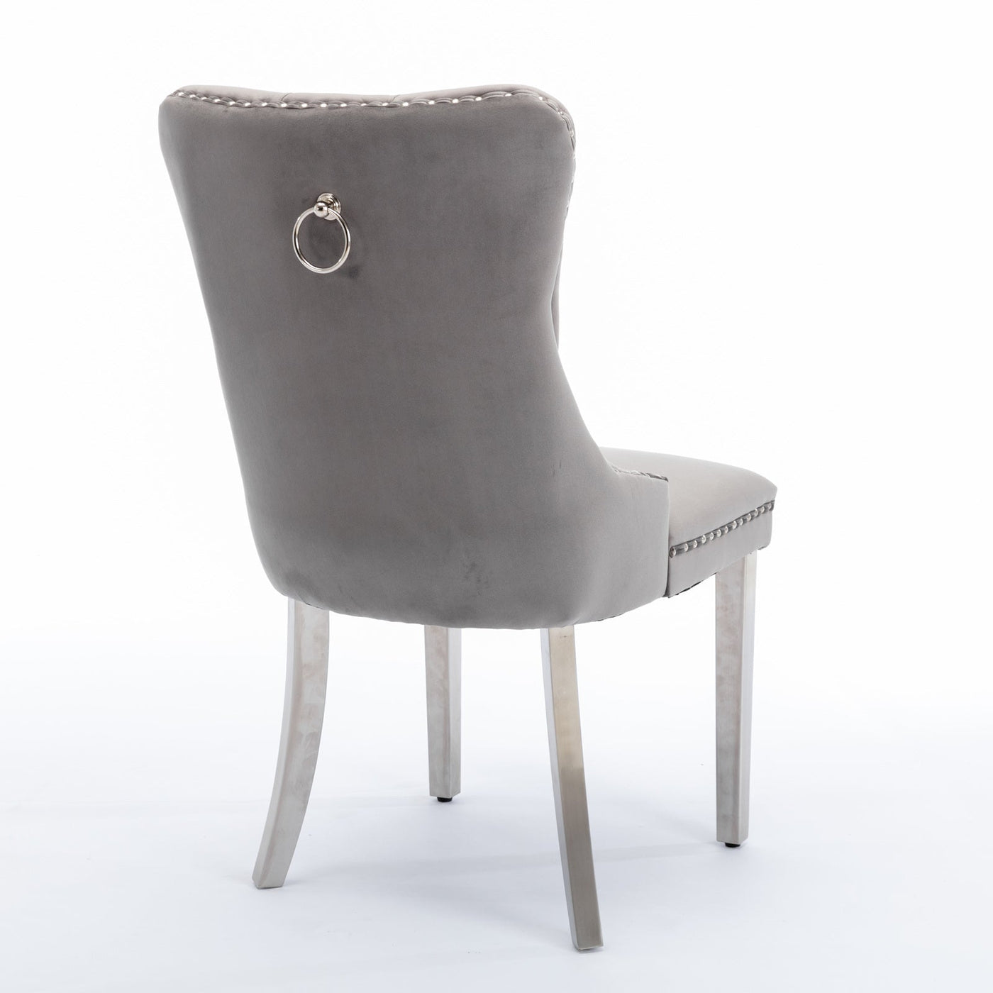 Velvet Dining Chair Set With Tufted Cushion Chrome Legs Gray 2pcs