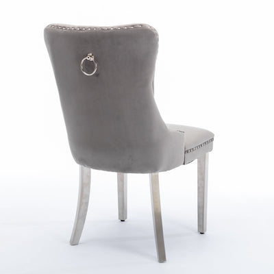 Velvet Dining Chair Set With Tufted Cushion Chrome Legs Gray 2pcs