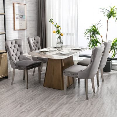 Velvet Dining Chair Set With Tufted Cushion Chrome Legs Gray 2pcs