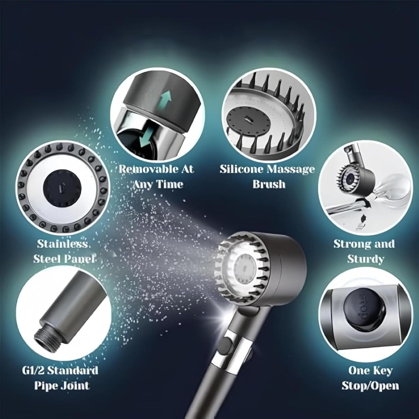 High Pressure Massage Shower Head Handheld Three Spray Mode With Filters
