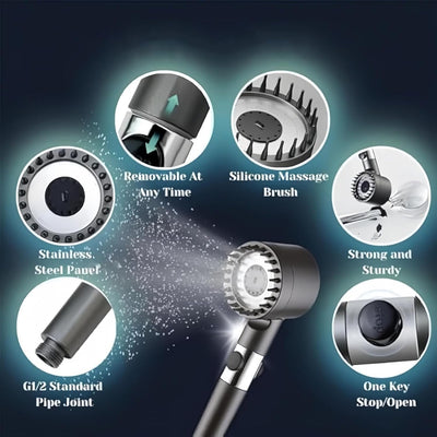 High Pressure Massage Shower Head Handheld Three Spray Mode With Filters