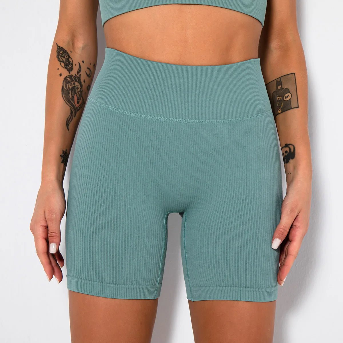 High-Waisted Yoga Shorts For Women Seamless Ribbed Workout Leggings