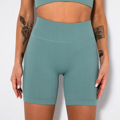 High-Waisted Yoga Shorts For Women Seamless Ribbed Workout Leggings