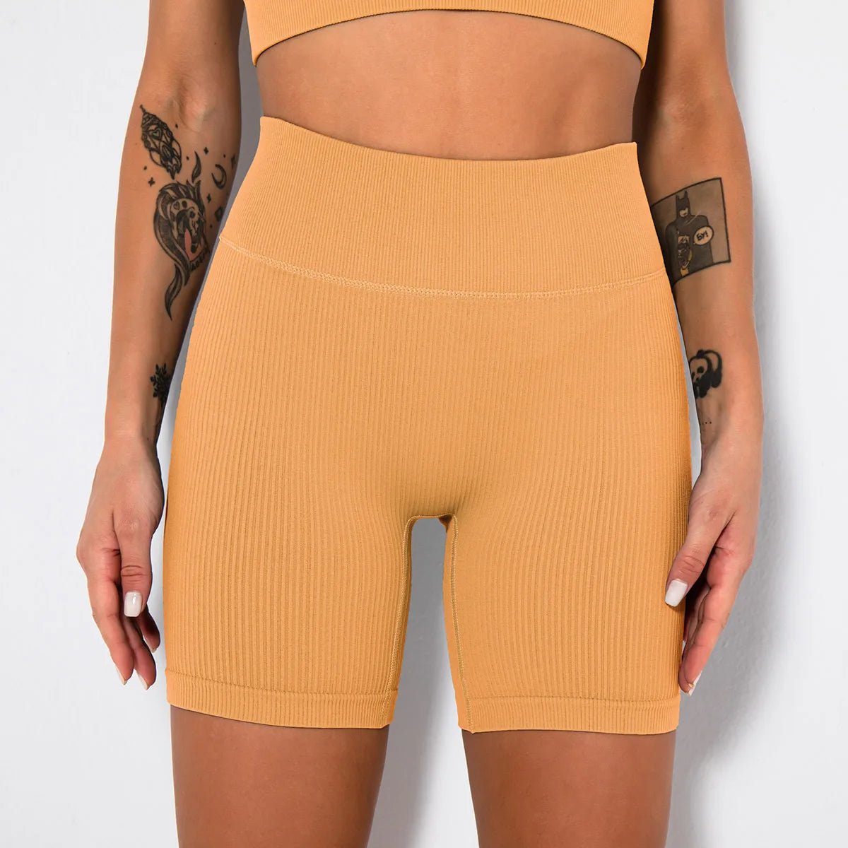 High-Waisted Yoga Shorts For Women Seamless Ribbed Workout Leggings