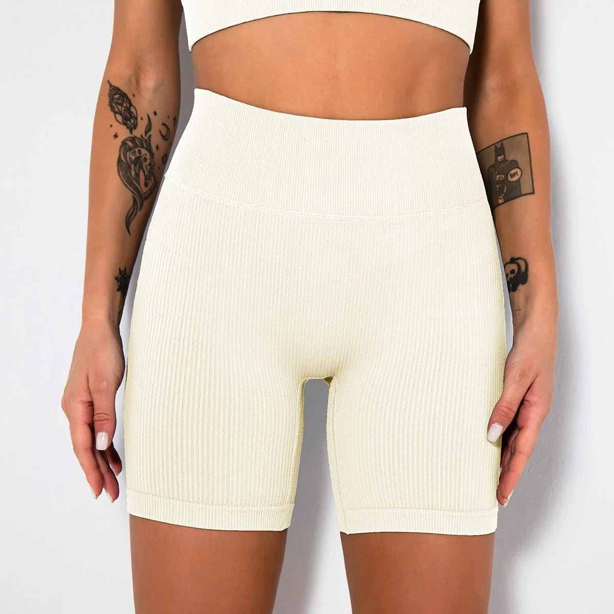 High-Waisted Yoga Shorts For Women Seamless Ribbed Workout Leggings